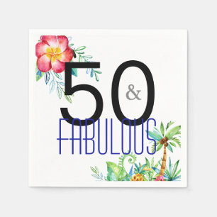 50 und fabelhafter tropischer Blumen50. Geburtstag Serviette