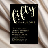 50 und fabelhaftes Birthday Black Gold Folieneinladung