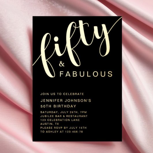50 und fabelhaftes Birthday Black Gold Folieneinladung