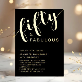 50 und fabelhaftes Birthday Black Gold Folieneinladung