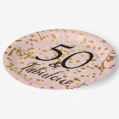 50 und fabelhaftes Birthday Pink Gold Confetti Par Pappteller (Schrägansicht)