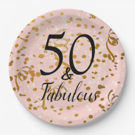 50 und fabelhaftes Birthday Pink Gold Confetti Par Pappteller