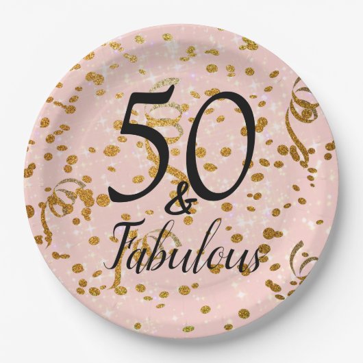 50 und fabelhaftes Birthday Pink Gold Confetti Par Pappteller (Vorderseite)