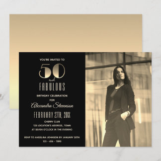 50 und fabelhaftes Black and Gold Foto 50. Geburts Einladung