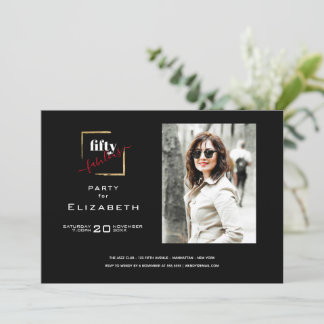 50 und fabelhaftes Black and Gold Foto Einladung