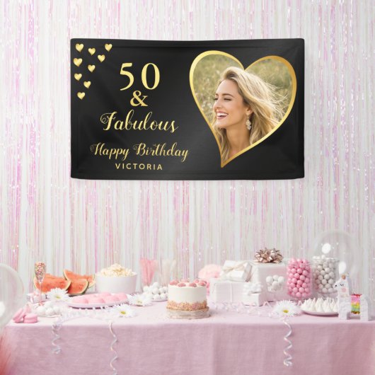 50 und fabelhaftes Black Gold Foto Banner (Party)