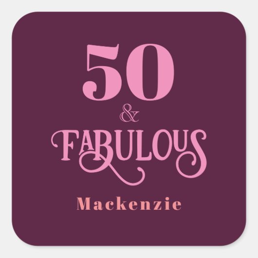 50 und fabelhaftes Burgund Quadratischer Aufkleber (Vorderseite)