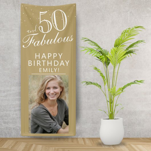 50 und fabelhaftes Chic Script Golden Foto Party Banner