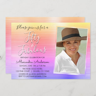 50 und fabelhaftes elegantes rosa lila Foto Einladung