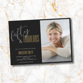 50 und fabelhaftes Foto Black and Gold 50. Geburts Einladung