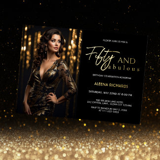 50 und fabelhaftes Foto Black Gold Folieneinladung