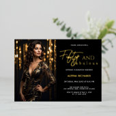 50 und fabelhaftes Foto Black Gold Folieneinladung (Stehend vorne)
