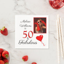 50 und fabelhaftes Foto mit Name Red 50. Geburtsta Serviette