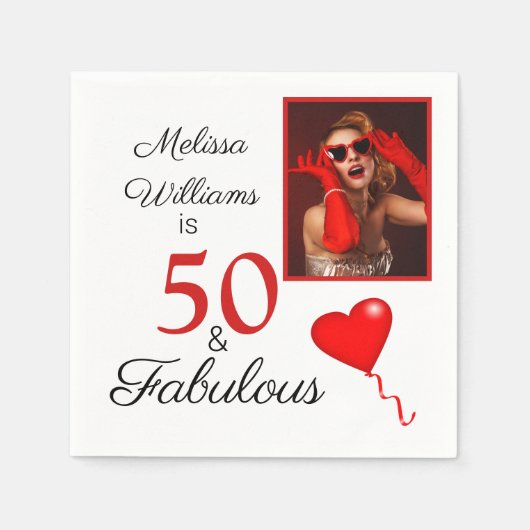50 und fabelhaftes Foto mit Name Red 50. Geburtsta Serviette (Vorderseite)