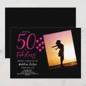 50 und fabelhaftes Foto Pink Black Hearts 50. Einladung (Vorne/Hinten)