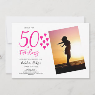 50 und fabelhaftes Foto Pink Hearts 50. Geburtstag Einladung