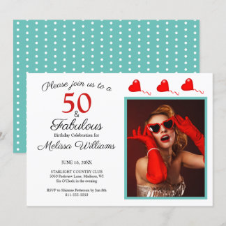 50 und fabelhaftes Foto Red 50. Geburtstag Aquamar Einladung