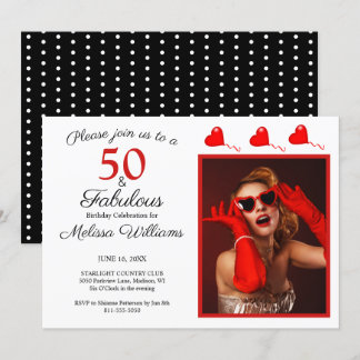 50 und fabelhaftes Foto Red 50. Geburtstag Black W Einladung