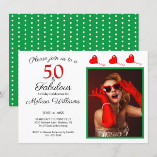50 und fabelhaftes Foto Red 50. Geburtstag Grün WH Einladung