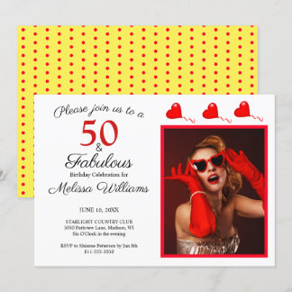 50 und fabelhaftes Foto Rot 50. Geburtstag Gelb Ro Einladung