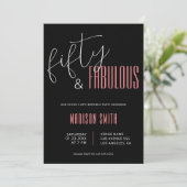 50 und fabelhaftes Foto Schwarz und Rosa 50. Gebur Einladung (Stehend Vorderseite)