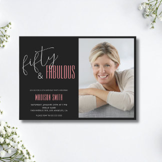 50 und fabelhaftes Foto Schwarz und Rosa 50. Gebur Einladung