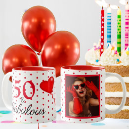 50 und fabelhaftes Foto und Rot 50. Geburtstag WH  Zweifarbige Tasse