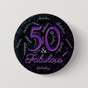 50 und fabelhaftes Geburtstagsklam Lila Schwarzes  Button