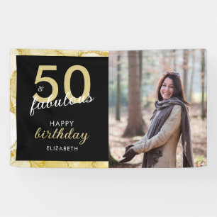 50 und fabelhaftes Gold Black Foto Geburtstag Banner