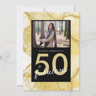 50 und fabelhaftes Gold Black Foto Geburtstag Einladung