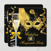 50 und fabelhaftes Gold Black Masquerade Party Einladung (Vorne/Hinten)