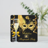 50 und fabelhaftes Gold Black Masquerade Party Einladung (Stehend Vorderseite)