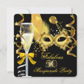 50 und fabelhaftes Gold Black Masquerade Party Einladung (Vorderseite)