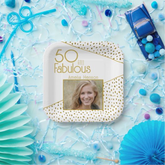 50 und fabelhaftes Gold Glitzer Foto 50. Geburtsta Pappteller (Party)