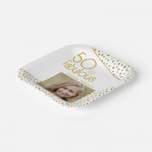 50 und fabelhaftes Gold Glitzer Foto 50. Geburtsta Pappteller (Gewinkelt)