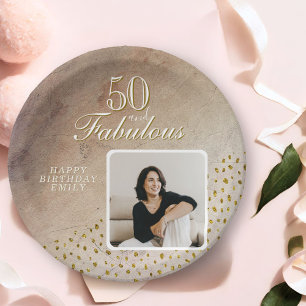 50 und fabelhaftes Gold Glitzer Foto 50. Geburtsta Pappteller
