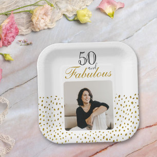 50 und fabelhaftes Gold Glitzer Foto 50. Geburtsta Pappteller