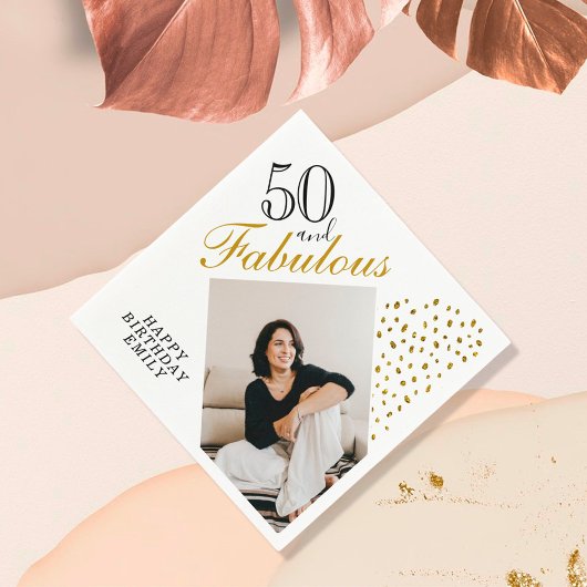 50 und fabelhaftes Gold Glitzer Foto 50. Geburtsta Serviette