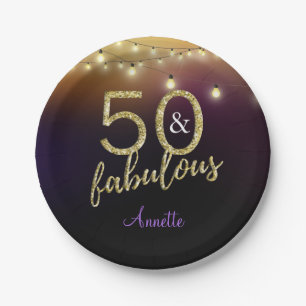 50 und fabelhaftes Gold hat lila Geburtstags-Party Pappteller