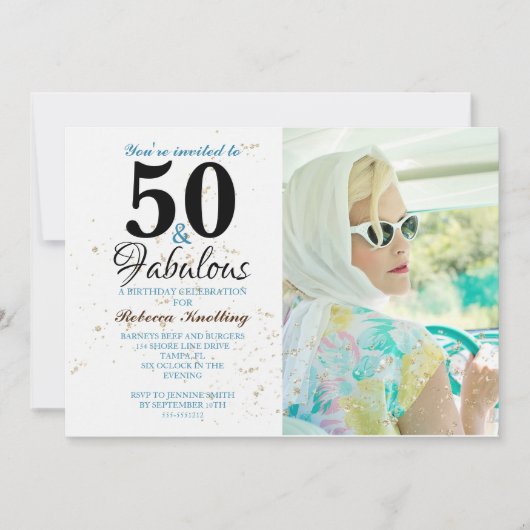 50 und fabelhaftes Golden Birthday Celebration Fot Einladung (Vorderseite)
