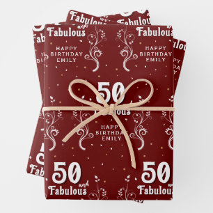 50 und Fabelhaftes Laub Rot 50. Geburtstag  Geschenkpapier Set