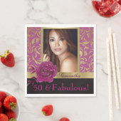 50 und fabelhaftes Lila Gold Damask Foto Geburtsta Serviette (Beispiel)