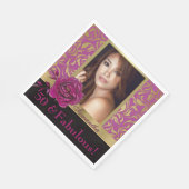 50 und fabelhaftes Lila Gold Damask Foto Geburtsta Serviette (Ecke)