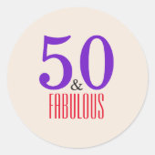 50. und fabelhaftes lila runder aufkleber (Vorderseite)
