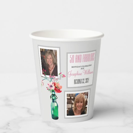 50 und fabelhaftes Party FotoCollage Paper Cup Pappbecher (Rückseite)