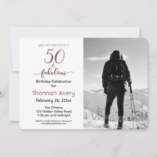 50 und fabelhaftes Party mit Imitaten Rose Gold & Einladung (Vorderseite)