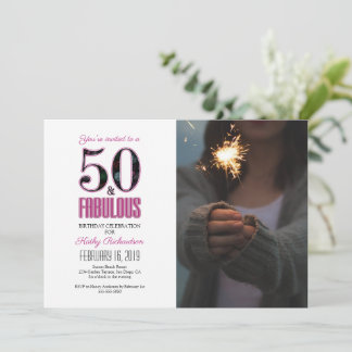 50 und fabelhaftes Pink 50. Geburtstagsparty Foto Einladung