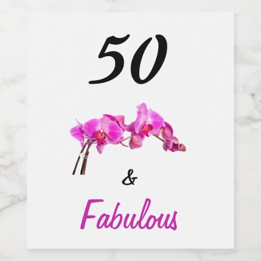 50 und fabelhaftes Rosa auf weißem, elegantem orch Weinetikett (Einzelnes Label)