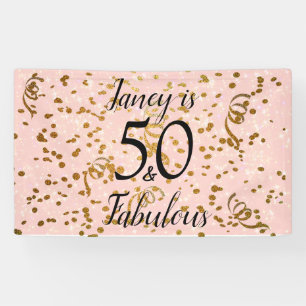 50 und fabelhaftes Rosa mit Goldfetti Banner