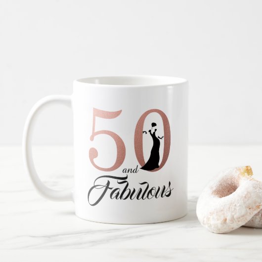 50 und fabelhaftes Rosen-Gold50. Geburtstag Kaffeetasse (Mit Donut)